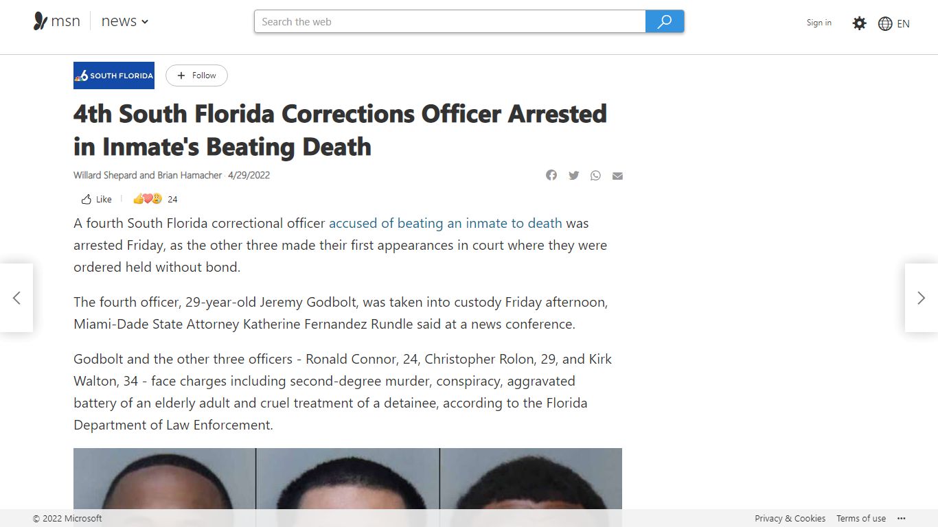 4th South Florida Corrections Officer Arrested in Inmate's ... - MSN